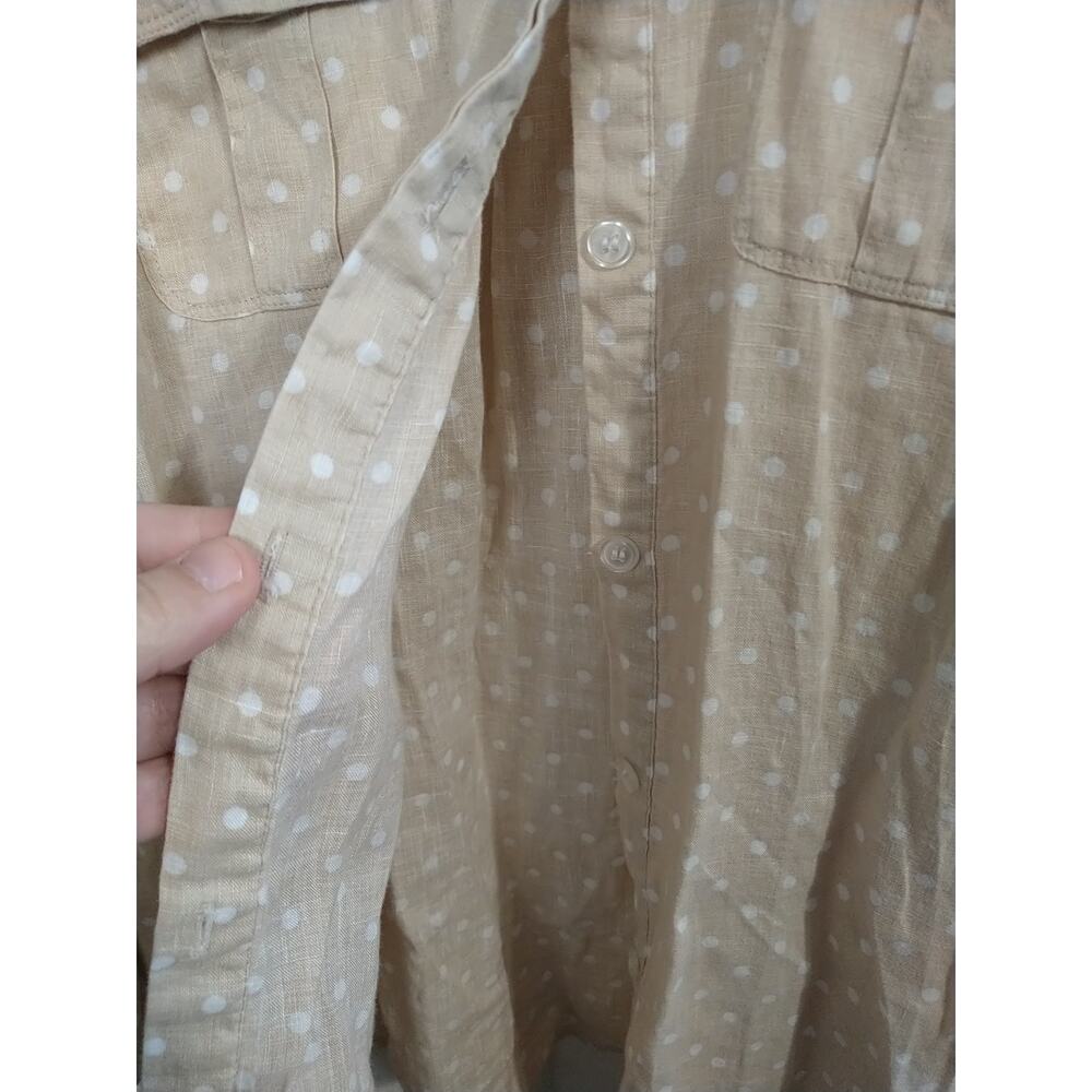 Charter Club Linen Shirt 100 Linen Brown White Polkadot Collared V Neck Long... - Picture 6 of 10